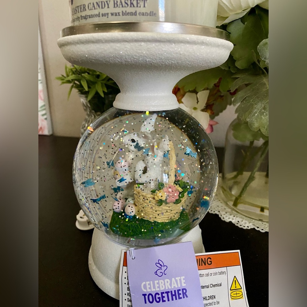 🆕🐰 LIMITED EDITION EASTER/SPRING SHIMMER WATER GLOBE CANDLE HOLDER. BRAND NEW! - Picture 7 of 10